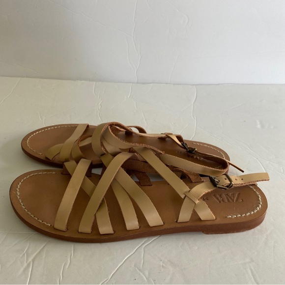 Zara Flat Sandals Tan Leather Straps Adjustable Buckle Ankle strap (39)8.5 - Picture 8 of 10